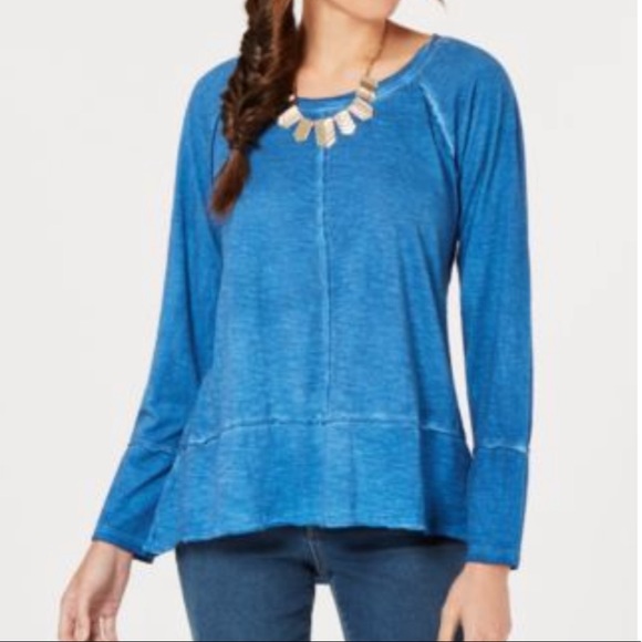 Style & Co. Tops - Style & Co Blue Seamed High Low Long Sleeve Top Size XL